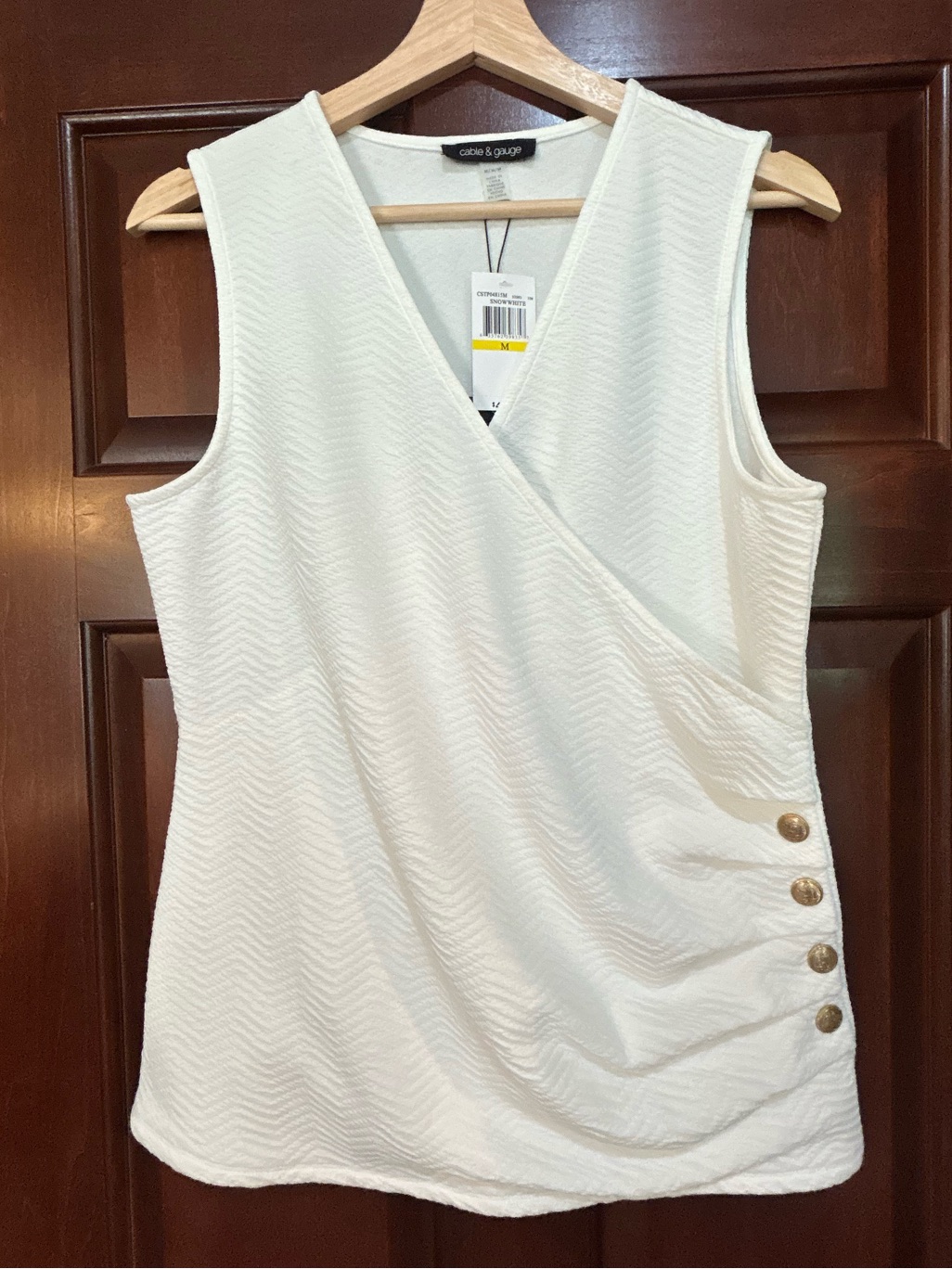 Nwt Cable & Gauge Snow White Textured Faux Wrap Sleeveless Top Size M